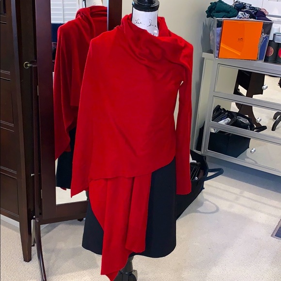 DKNY Donna Karen 100% Cashmere wrap vibrant red - Picture 2 of 9